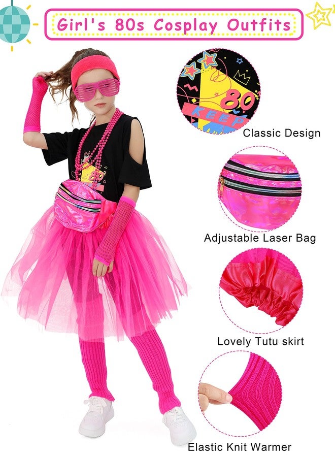 SOMSOC 13 Pieces Girls 80s Outfit for Kids Halloween Costume Accessories Set for Cosplay 1980s Party - Image 3